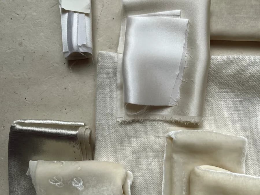 Shirting fabric swatches on the table