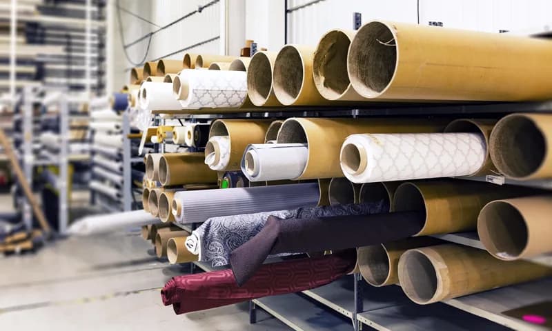 Fabric rolls in the Bhiwandi warehouse