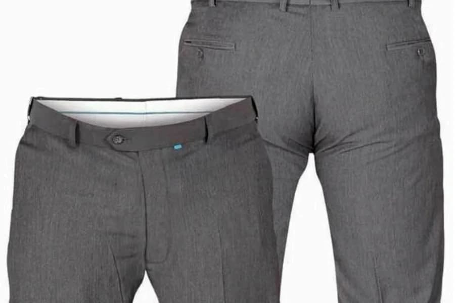 Grey uniform trousers, front and back