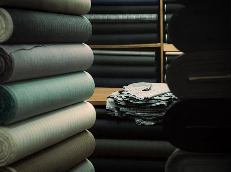 Shirting fabric stock, floor to ceiling