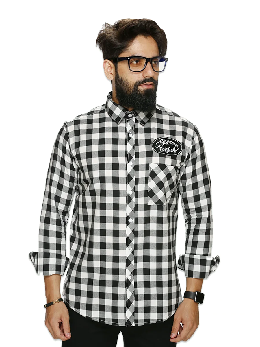Buffalo check shirt on model