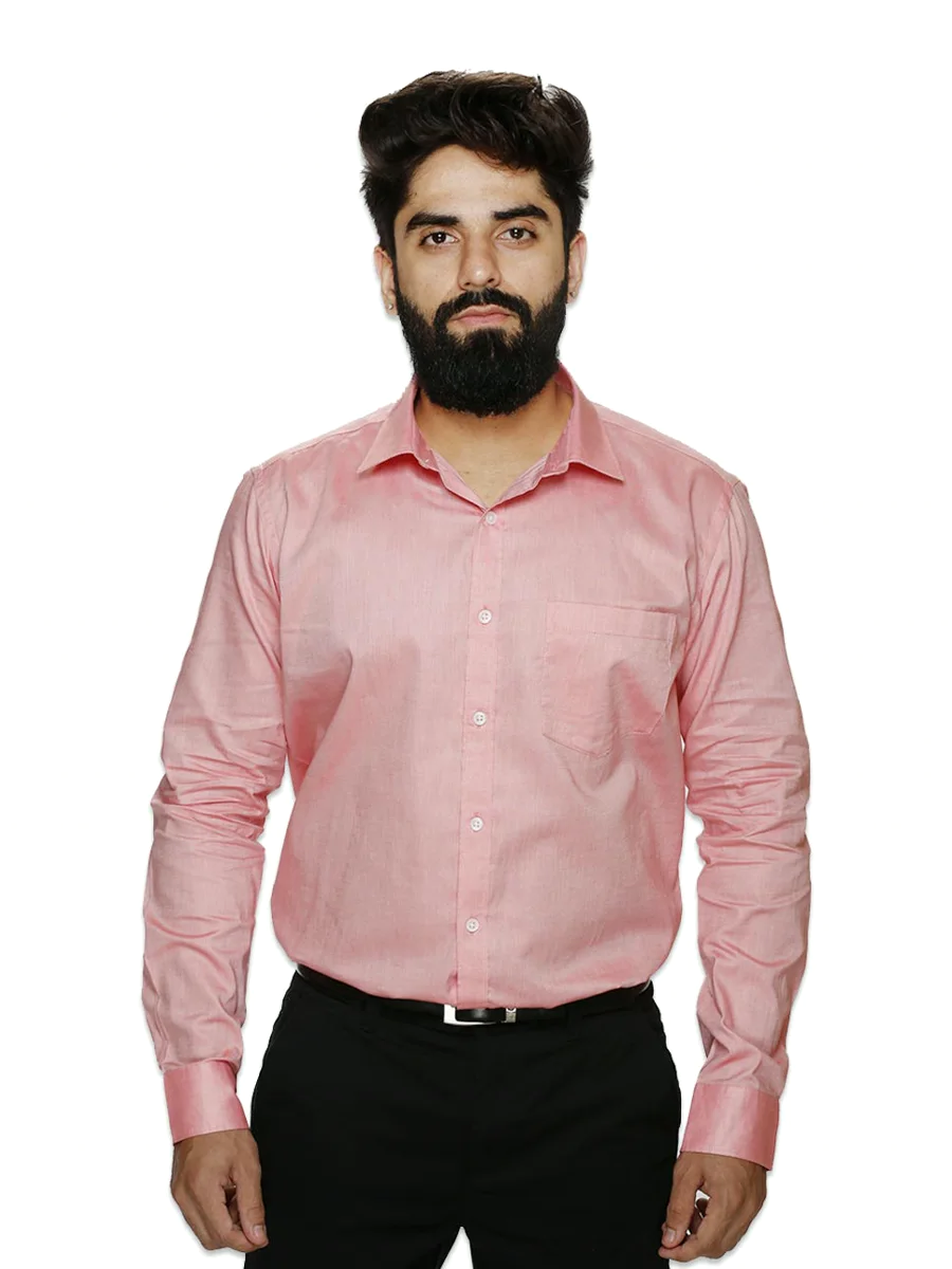 Pink uniform shirt on model